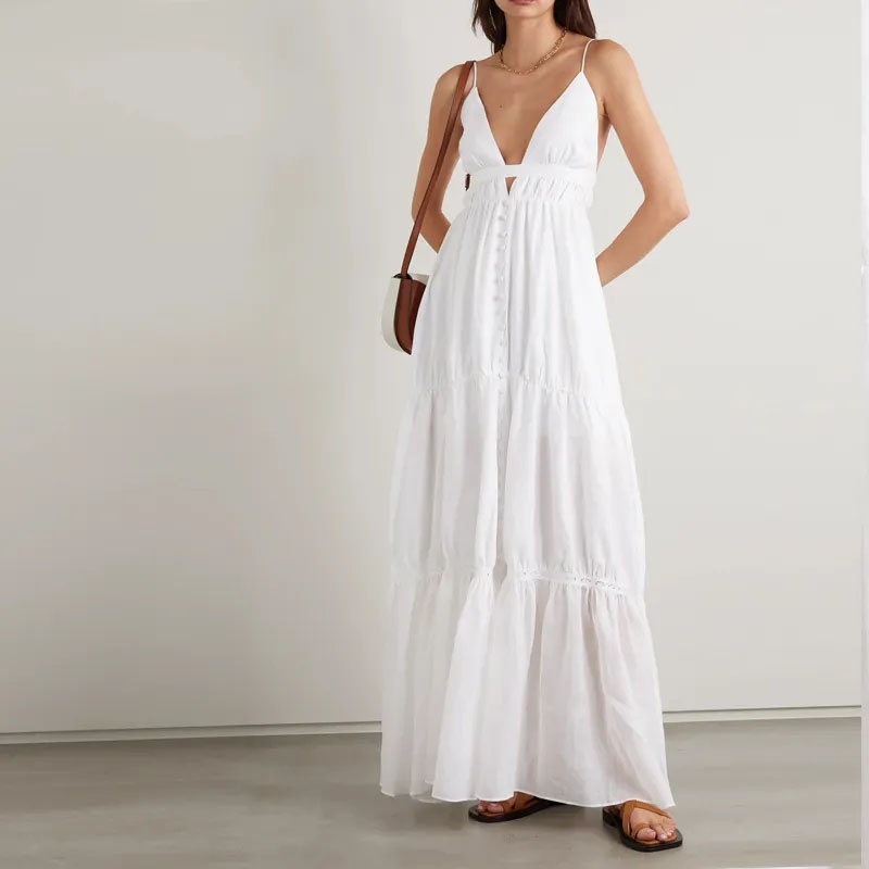 Afslappet lang lag V Neck Halter kjole mode?