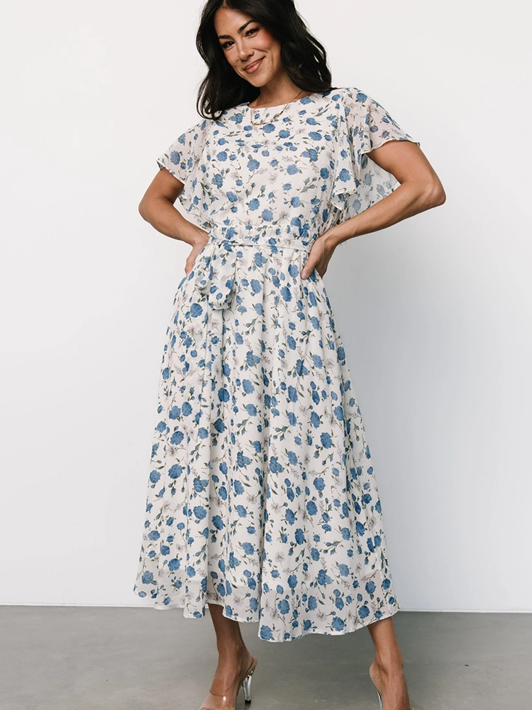 Midi A-line kjole med blomsterprint