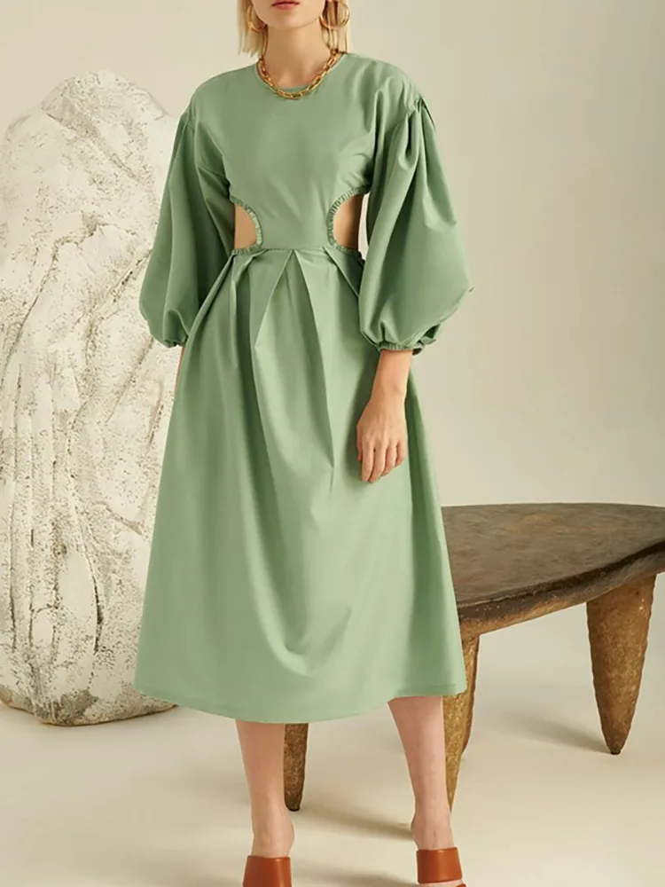 Lady Maxi langærmet elegant linned kjole