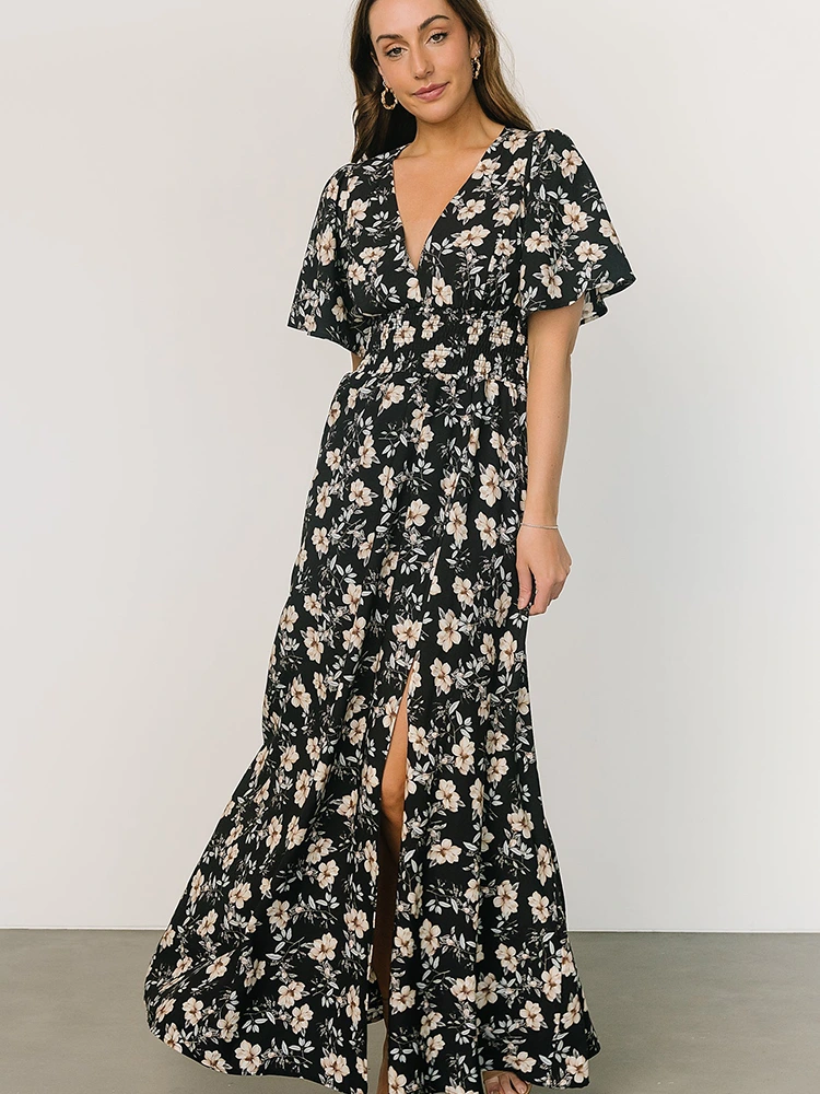 Blomsterprint Chiffon V-hals Maxikjole