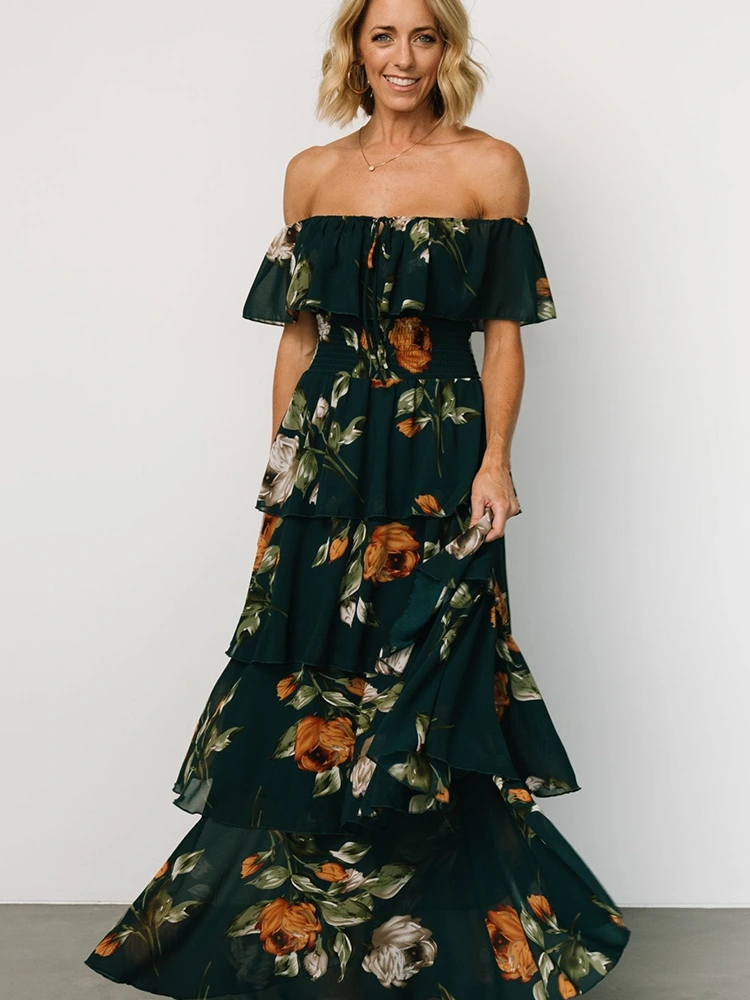 Sommer blomsterprint Off Shoulder Maxikjole