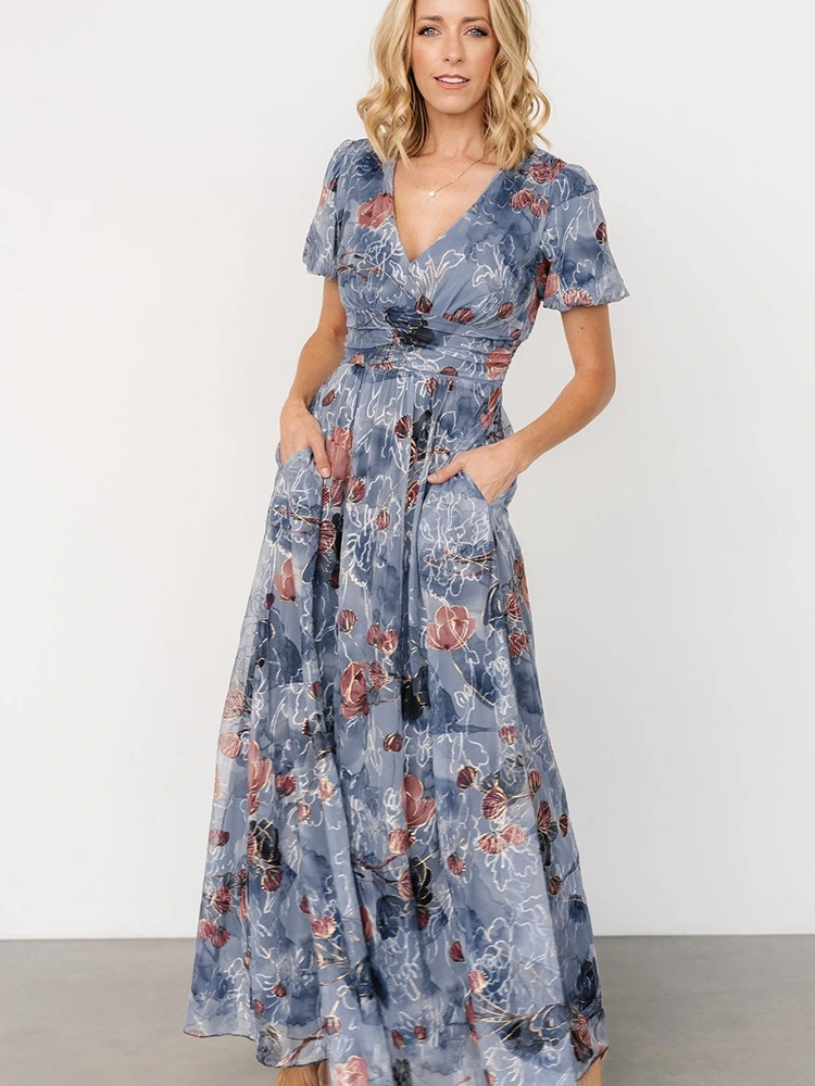 Bohemian lang kjole med sommertryk