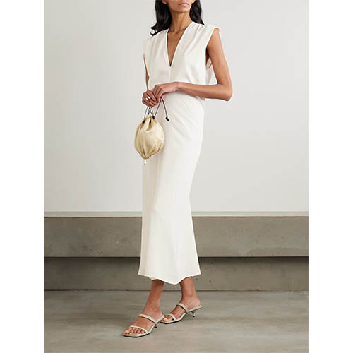 Skræddersyet Ivory Ærmeløs Deep V Midi-kjole